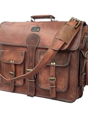 Cuero brand, NWOT 100% all Tan Leather Briefcase Satchel for Men
